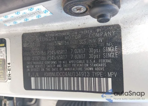 2010 Hyundai Veracruz Gls из США, поврежденный, VIN KM8NUDCC4AU134913